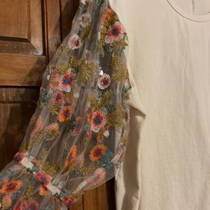Umgee Sheer Floral Sleeve Top